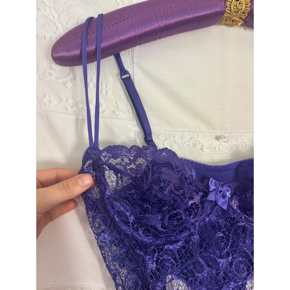 VTG Victoria's Secret Gold Label Purple Lace Teddy Bodysuit Size 36B - Picture 3 of 13